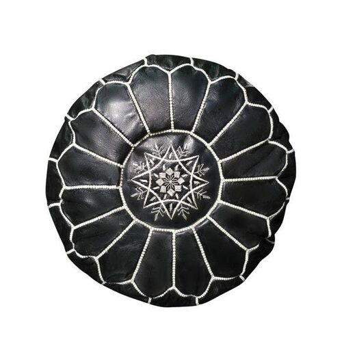 Moroccan Black Leather Pouf Unstuffed Ottoman