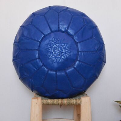 Moroccan Leather Pouf Royal blue Unstuffed Ottoman