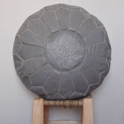 Pouf Marocain En Cuir Gris Doux Pouf Non Rembourré