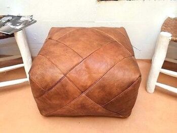 Pouf marocain rectangulaire en cuir cousu à la main 2