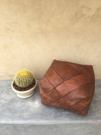 Pouf marocain rectangulaire en cuir cousu à la main 3