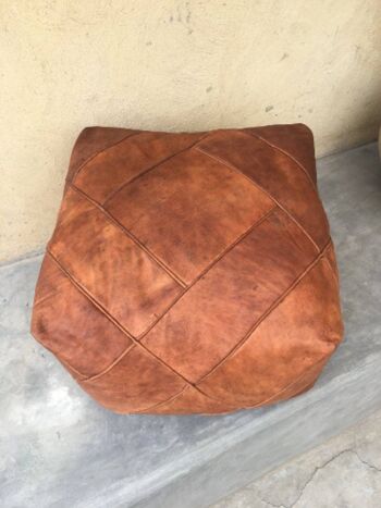 Pouf marocain rectangulaire en cuir cousu à la main 4