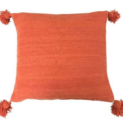 FUNDA DE ALMOHADA NARANJA POMPONES TEJIDOS A MANO 50X50