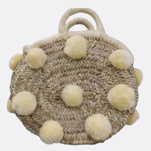 PomPom Boho Round Straw Bag