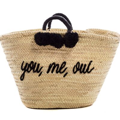 PomPom Monogrammed Straw Bag