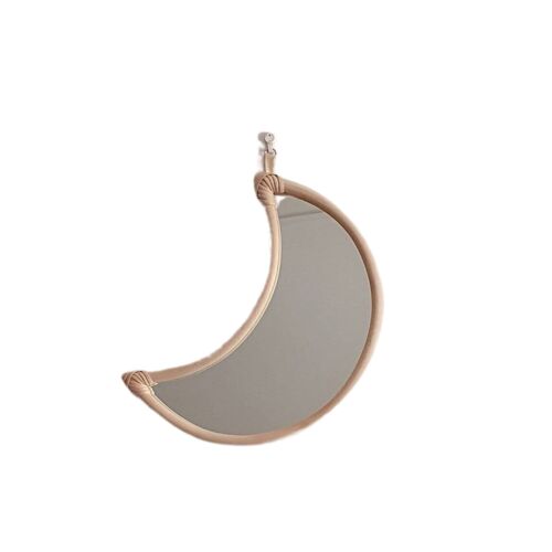 Rattan moon-shaped wall mirror