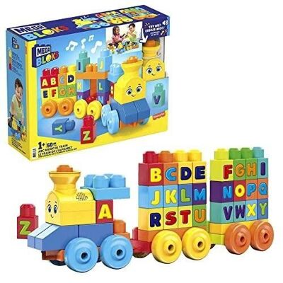 Mattel - ref: FWK22 - Mega Bloks - Il treno dell'alfabeto - Cubi da costruzione - 50 pezzi - Da 12 mesi in su