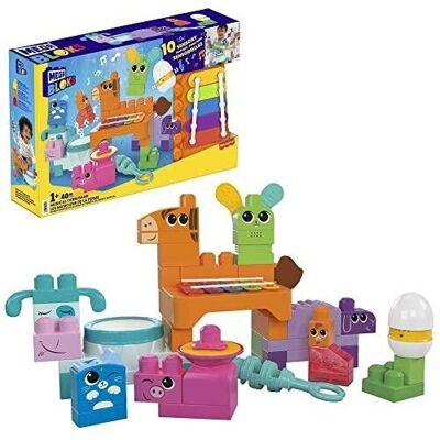 Mattel - ref: HPB46 - Mega Bloks - Les Musiciens De La Ferme - Construction set 45 Pieces, 6 Scores and 10 sensory functions included - From 1 to 3 years old