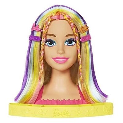 Mattel - réf : HMD78 - Barbie - Tête à Coiffer blonde avec mèches arc-en-cie - Dès 3 Ans