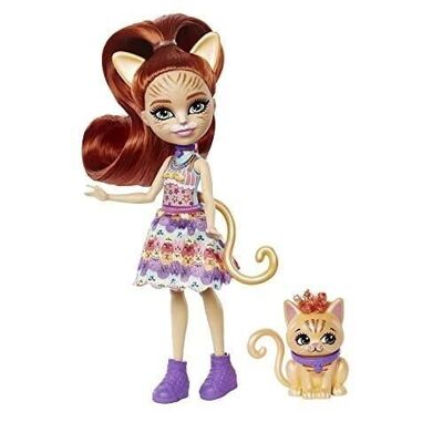 Mattel - ref: HHB91 - Enchantimals - City Beasts - Tarla Tabby Cat and Cuddler, 15 cm Doll