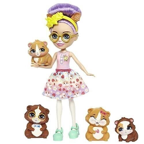 Mattel - réf : HHB84 - Enchantimals - Coffret Famille avec la Poupée Glee Cochon D’inde (15 Cm) et 4 Figurines d’animaux.