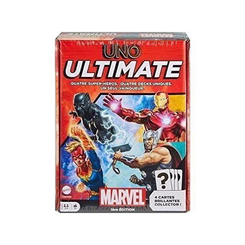 Mattel - réf : HPT47 - Uno Ultimate Marvel - Jeu De Cartes - Avec 4 Cartes Brillantes à collectionner.