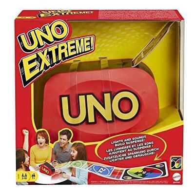 Mattel - Rif: GXY75 - Mattel Games UNO Extreme, giochi di carte per famiglie per bambini e adulti, gioco di carte UNO con lanciatore di carte, da 2 a 10 giocatori, giocattolo per bambini dai 7 anni in su