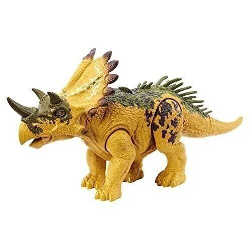 Mattel - réf : HLP19 - Jurassic World figurine articulée - Dinosaure Regaliceratops - Rugissement féroce avec son et attaque -13 cm de haut et 28 cm de long