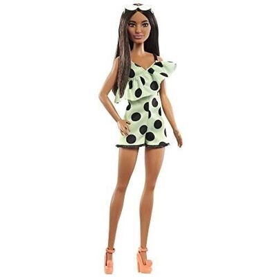 Mattel - réf : HJR99 - Barbie - Barbie Fashionistas 200, Brune avec Combinaison à pois, Poupée Mannequin