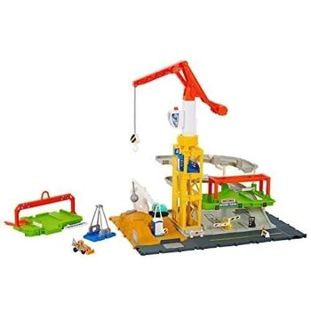 Mattel - réf : HPD63 - Matchbox - Coffret Chantier De Construction Action Drivers sonore et lumineux, avec grue 51 cm et accessoires.  A Partir De 3 Ans 1