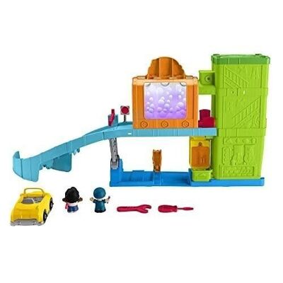 Mattel - réf: HRC59 - Fisher-Price - The Little People Light-Up Garage with Lights, Car, Ramp - Gioco educativo di apprendimento progressivo, versione francese - A partire da 3 anni