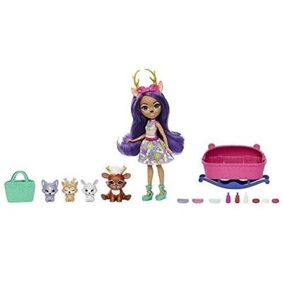 Mattel - réf: HLK84 - Enchantimals - Set dei migliori amici del bambino, piccola bambola, figura di un amico, 3 cuccioli di animali e accessori