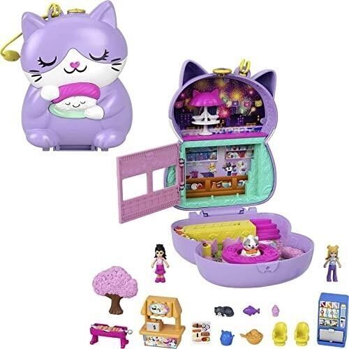 Mattel - réf : HCG21 - Polly Pocket - Coffret Restaurant Chat - 2 mini-figurines Polly et son amie et 12 accessoires