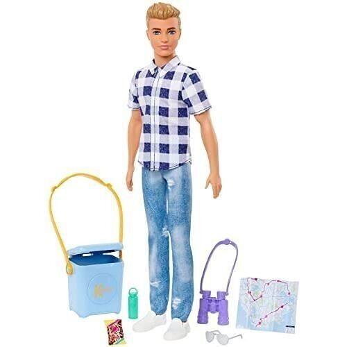 Mattel - réf : HHR66 - Barbie -  Ken Camping avec chemise à carreaux, jean effet usé et baskets blanches - Poupée mannequin