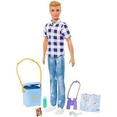 Mattel - ref: HHR66 - Barbie - Ken Camping con camisa a cuadros, jeans desgastados y zapatillas blancas - Fashion doll