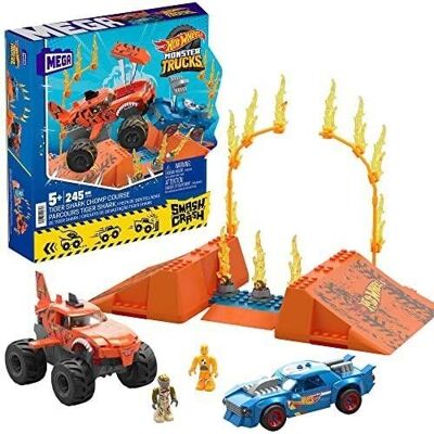 Mattel - ref: HKF88 - MEGA Hot Wheels - Set di costruzione di 226 parti Hot Wheels Course Tiger Shark Shocks and Smashes