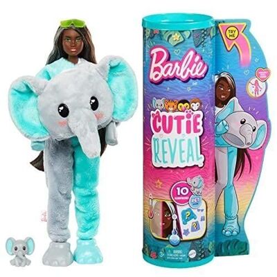 Mattel - réf : HKP98 - Barbie - Poupée Mannequin Cutie Reveal - Série Jungle  avec costume d’éléphant en peluche