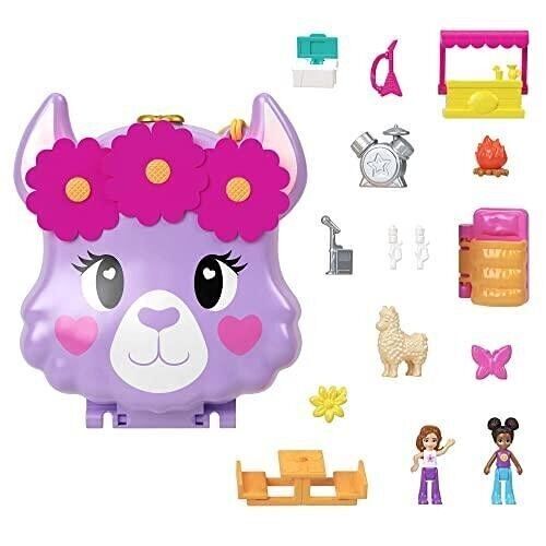 Mattel - réf : HKV33 - Polly Pocket - Mini-Univers Coffret Aventures Du Lama avec 2 mini-figurines Et 13 accessoires