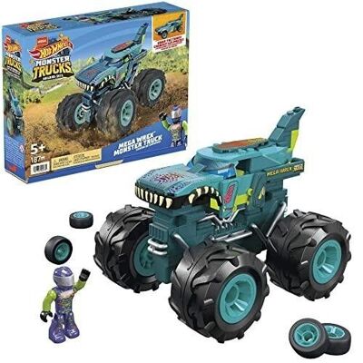 Mattel - ref: HDJ95 - Mega - Hot Wheels Box - Monster Truck Mega Wrex - Mattoncini da costruzione 187 pezzi