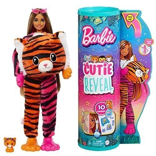 Mattel - réf : HKP99 - Barbie - Poupée Cutie Reveal Série Jungle avec costume de tigre en peluche.