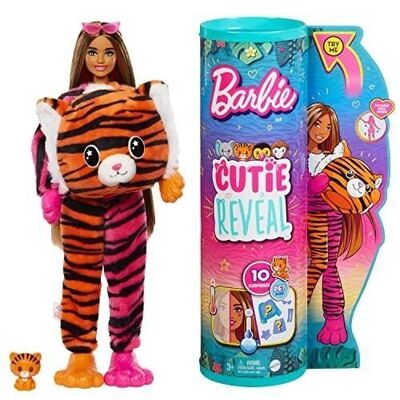 Mattel - ref: HKP99 - Barbie - Muñeca Jungle Series Cutie Reveal con disfraz de tigre de peluche.