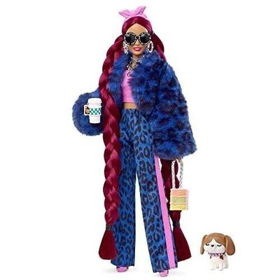 Mattel - ref: HHN09 - Barbie - Barbie Leopardo e Cucciolo Extra Blu - Bambola Manichino Extra n° 17 -