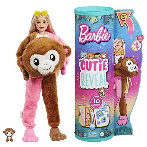 Mattel - réf : HKR01 - Barbie - Poupée Cutie Reveal Série Jungle avec costume de singe en peluche - Poupée mannequin