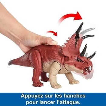 Mattel - réf : HLP16 - Jurassic World - Figurine de dinosaure articulée - Diabloceratops - Rugissement Féroce avec Son et Attaque -Taille Moyenne 3