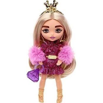 Mattel - réf : HJK67 - Barbie - Poupée Extra Mini n° 6 (14 cm) avec Robe à paillettes et Mitaines en fourrure, avec socle et accessoires 3
