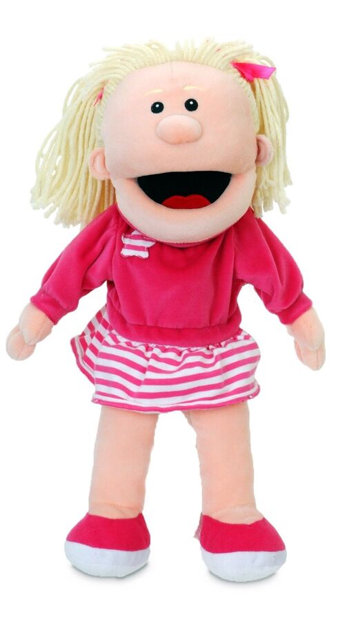 Girl moving mouth hand puppet