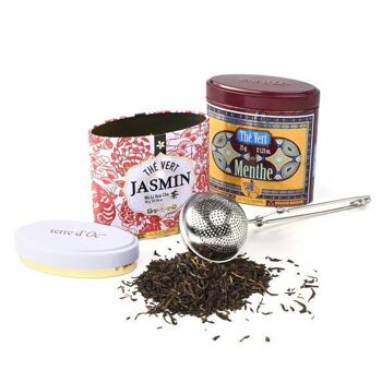 2 thés verts bio + cuillère à café de jasmin filtre 50g + menthe 35g 3