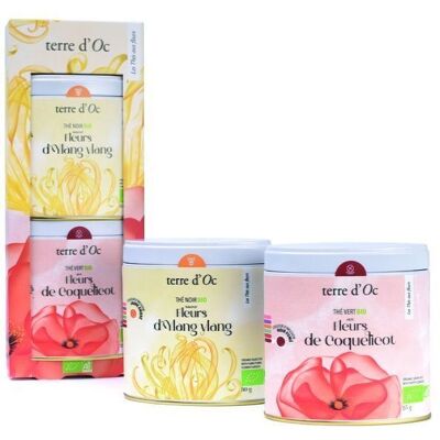 Geschenkset mit 2 Bio-Grüntees mit Blumen : Ylang Ylang Blüten + Mohnblütentee