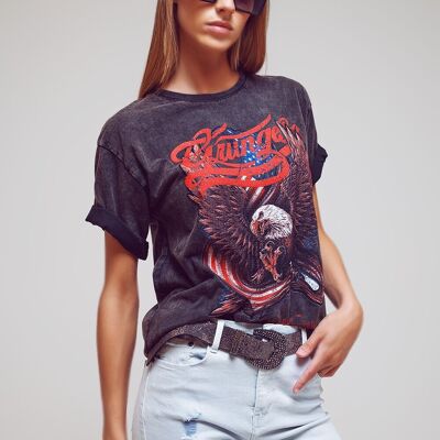 T-Shirt mit Vintage-All-American-Print in grauer Waschung