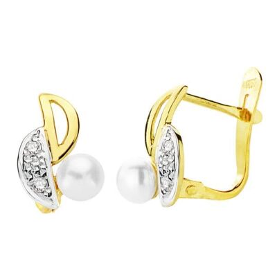 18K PENDIENTES BICOLOR PERLA 11X6 MM