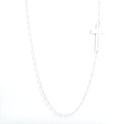 Collana lunga catena Finesse - Croce di agata bianca TdF - ESSENTIELS