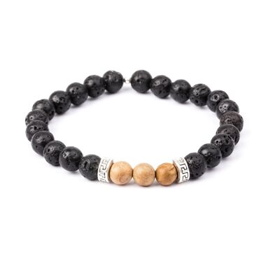 Pulsera para hombre - Piedra de lava y madera - ORION