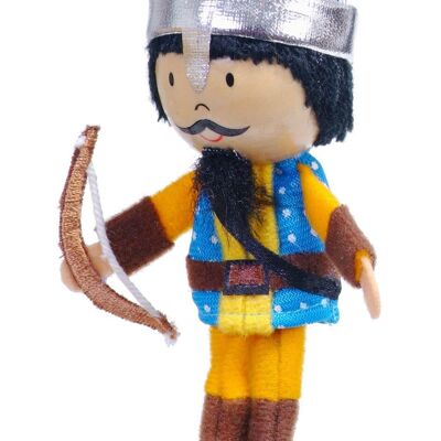 Marioneta de dedo con cabeza de madera de arquero