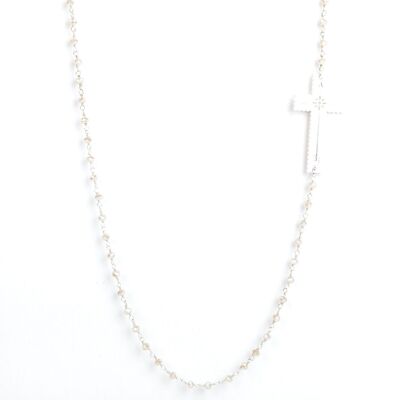 Douceur Chain Long Necklace - White Agate Cross TdF - ESSENTIELS
