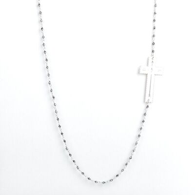 Lange Halskette mit Finesse-Kette – Graues Hämatit-Kreuz TdF – ESSENTIELS