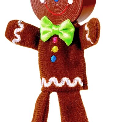 Gingerbread Man Wooden Head Finger Puppet