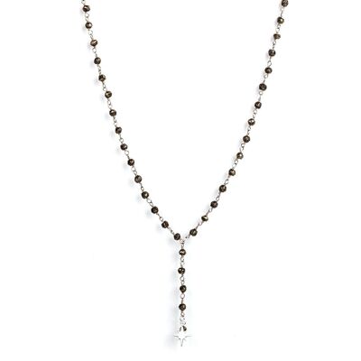 Collana lunga con rosario a catena dolce - Pirite e stella polare - ESSENZIALI