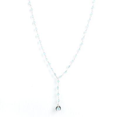 Lange Rosenkranz-Halskette mit süßer Kette – Amazonit und Mond – ESSENTIALS