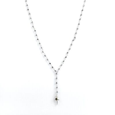 Finesse Chain Rosary Long Necklace - Hematite & Cross - ESSENTIALS