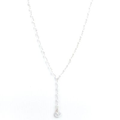 Finesse Chain Rosary Long Necklace - White Agate & Cesar - ESSENTIALS